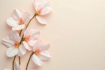 Obraz premium Elegant composition featuring symmetrically arranged pink and white petals with vibrant pink centers set against a serene light beige backdrop, captivating floral design