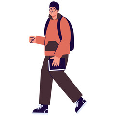 University Student Character with Cartoon Design. Vector Illustration