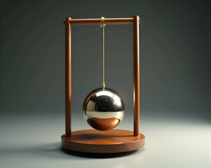 Elegant Kinetic Sculpture, A Single Metallic Sphere Suspended in Motion, Demonstrating Principles of Physics and Balance with a Modern Aesthetic Appeal