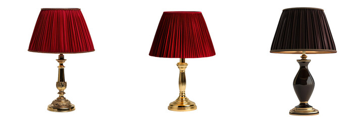 Elegant Table Lamps with Red Shades for Stylish Home Decor isolated on a transparent background.