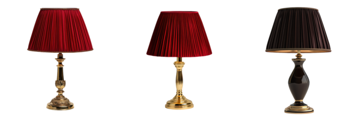 Elegant Table Lamps with Red Shades for Stylish Home Decor isolated on a transparent background.