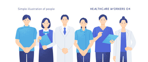 医師、看護師、介護士など病院・福祉で働く人々。医療従事者のベクターイラストセット。