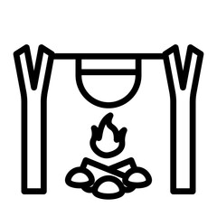 Island Campfire Cooking Pot Vector Line Icon Design
