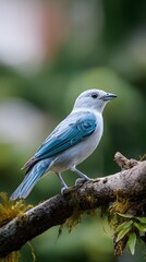 Obraz premium Tanager Bird Perched on Branch With Greenery Blurred Background In Natural Light