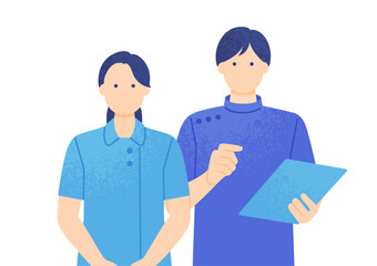 介護・福祉業界で働く男女。整体師・ヘルパーの人物イラスト素材。