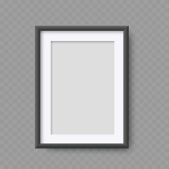 Empty Black Frame Mockup with Shadow on Transparent Background - Vector