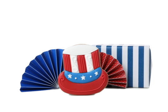 PNG,Cookies in the shape of a hat with a gift, isolated on white background