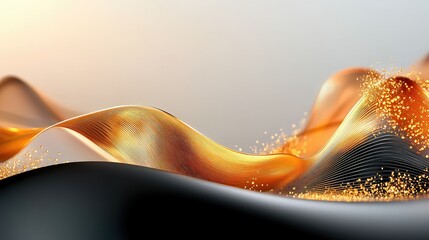 Obraz premium Decorative gold light curves with line and wave motifs on luxury black-white background