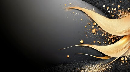 Fototapeta premium Decorative gold light curves with line and wave motifs on luxury black-white background