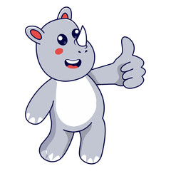 Cute Rhino Character. Vector Illustration in Cartoon Design.
