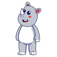 Cute Rhino Character. Vector Illustration in Cartoon Design.