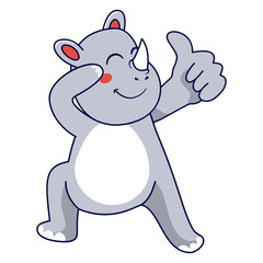 Cute Rhino Character. Vector Illustration in Cartoon Design.