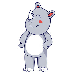 Cute Rhino Character. Vector Illustration in Cartoon Design.