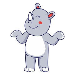Cute Rhino Character. Vector Illustration in Cartoon Design.