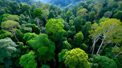 Naklejka premium Lush Aerial Rainforest Canopy View - Aerial Views