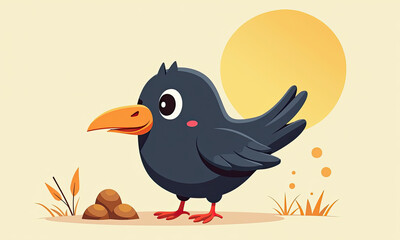 Fototapeta premium Cute Cartoon Crow Bird Illustration - Cute characters