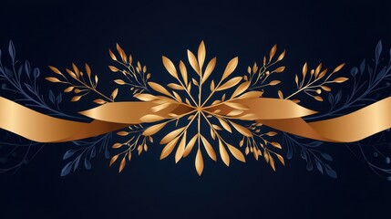 Elegant golden floral design with a ribbon on a dark background, perfect for celebrations