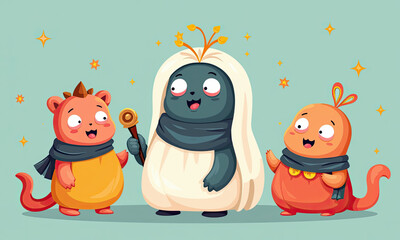 Obraz premium Cute Fantasy Creatures, Cartoon Monsters - Whimsical characters