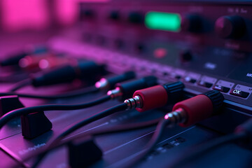 High Contrast Photo Displaying Audio Cables and Sound Equipment for Studio Recording and Performance, Illustrating Connectivity and Professional Setup for Music Production