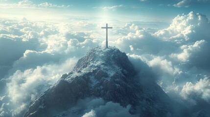 Fototapeta premium Clouds and light on Jesus' cross.