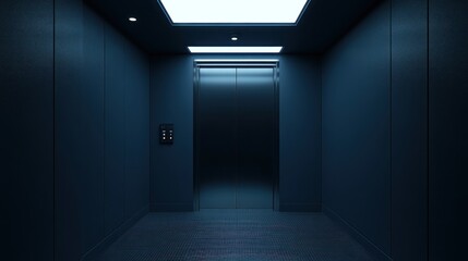 Modern, dimly lit elevator shaft, showcasing minimalist design.