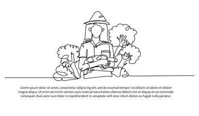 Naklejka premium Continuous one line design of a conservationist with a turtle. Minimalist style vector illustration on white background.