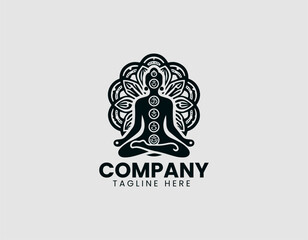 Meditating Figure Adorned Chakra Symbols Vector Logo Design