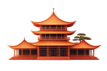 Isolated 3D Illustration of a Traditional Orange Asian Pagoda Architecture