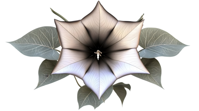 Isolated Illustration Of A Six-Petaled White Flower With Green Leaves