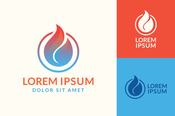 Abstract logo design featuring a stylized flame in a circle.