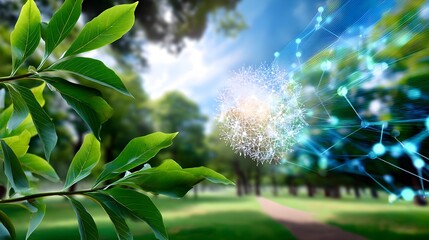Fototapeta premium Nature Tech: Green Energy & AI Network - Biophilic Design