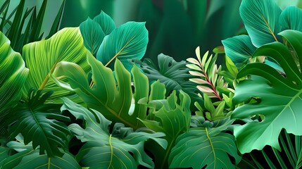 Obraz premium Lush Tropical Jungle Leaves Background - Tropical themes