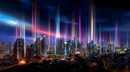 Obraz premium Neon Cityscape, Futuristic Night, Urban Lights - Futuristic/Sci-Fi