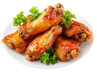 Deliciously Grilled Chicken Wings, Served on a White Plate with Garnishing Parsley