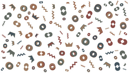 Pattern of abstract shapes and zigzags. Suitable for backgrounds, textiles, stationery, and packaging designs with a modern aesthetic.