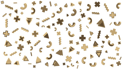 Pattern of brown pluses triangles and curved shapes. Suitable for backgrounds, textile prints, packaging designs, and web graphics. Great for versatile creative projects.