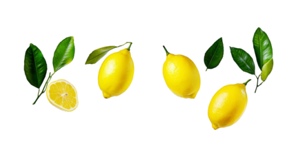 Isolated Lemons And Green Leaves On Transparent Background Illustration