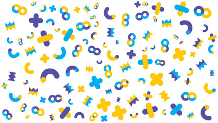 White background with blue, yellow, and purple shapes is great for abstract design concepts, social media graphics, and colorful presentations.