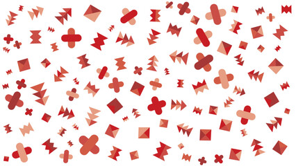 Red abstract pattern with various shapes. Suitable for backgrounds, textiles, print designs, and contemporary art projects needing a bold aesthetic.