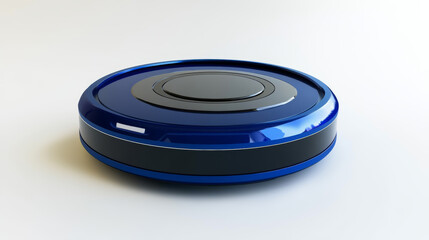 A 3D-rendered robot vacuum cleaner is presented isolated against a white backdrop