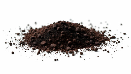 Isolated mound of rich garden soil presented on a clean field offering versatility for agricultural, environmental, or botanical applications