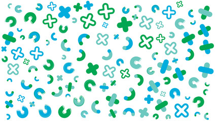 Blue and green plus and c symbols on a white background ideal for medical, business, and educational designs needing a modern touch.