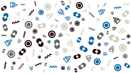 Pattern of circles, triangles, and zigzags great for backgrounds, textiles, packaging designs, and stationery products with a modern aesthetic.