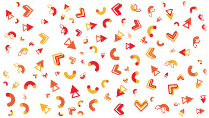 White background with a pattern of red and yellow arrows and semicircles. Suitable for graphic design projects, presentations, and visual aids.