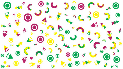 Geometric pattern of circles, arcs, and triangles suitable for modern designs, backgrounds, banners, packaging, textiles, and prints. Great for graphic design projects.