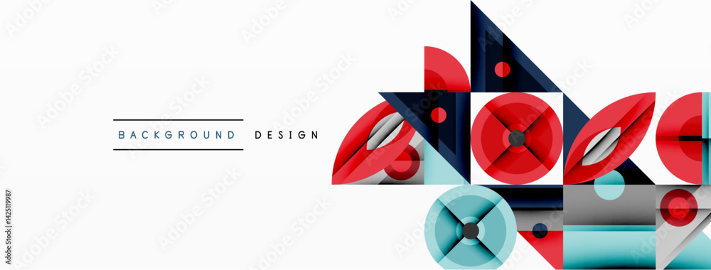 Aufkleber Abstract geometric shapes create modern design. Red, blue, gray elements overlap, forming dynamic composition. Minimalist style suitable for backgrounds, banners, presentations.