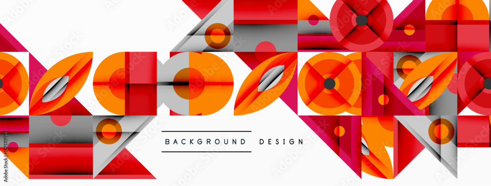 Aufkleber Abstract geometric pattern. Red, orange, gray shapes overlap creating dynamic composition. Modern design suitable for backgrounds, banners, presentations. Clean lines, vibrant colors.