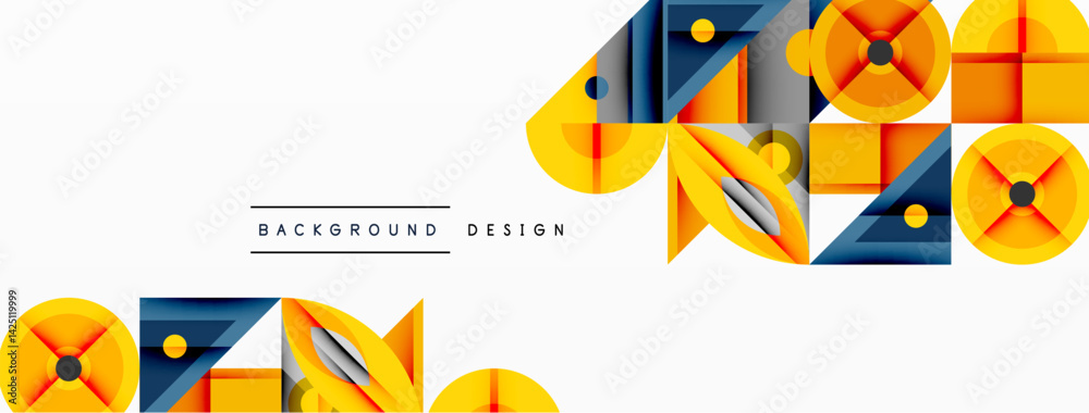 Poster abstract geometric shapes, vibrant yellow, blue, gray tones. modern design elements create dynamic c