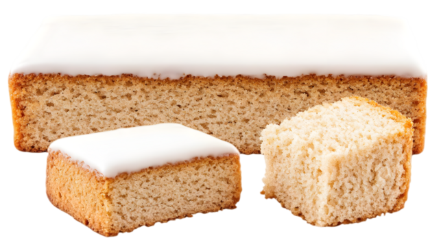 Isolated Photo of Cake Pieces with White Icing on Transparent Background