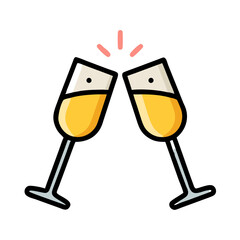 Toasting with champagne glasses with drinks Vector Icon
